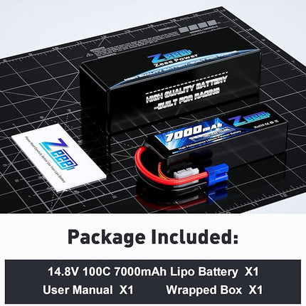 Zeee 4S Lipo Battery 7000mAh 14.8V 100C Soft Pack RC Battery EC5 Connector with Metal Plates for RC Car RC Truck RC Tank Racing Hobby
