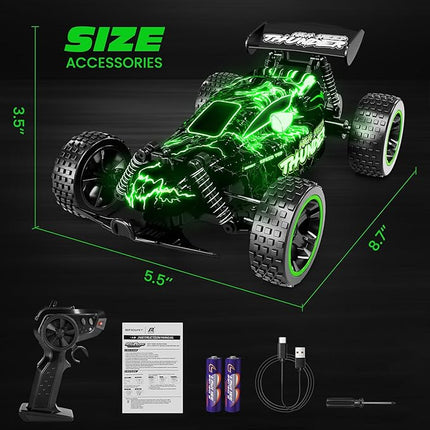 Tecnock RC Cars for Kids, 1:18 Scale 2WD RC Car with LED Lights, 2.4GHz Remote Control Car with USB-C Easy Charging & 50 Mins Playtime, Toys Gifts for Boys & Girls Ages 8-12