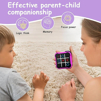 Tic Tac Toe Game, 4 in 1 Handheld Educational Game Machine, Electronic Tic Tac Toe Game for Education and Memory Growth, Home, Toy Board Game for Kids and Adults (Purple)