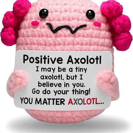 Positive Mini Axolotl Charm Buddie - Emotional Support Crochet Dolls Positive Crochet Animals Gifts Emotional Support Plush Stuffed Animal for Anxiety & Stress Relief