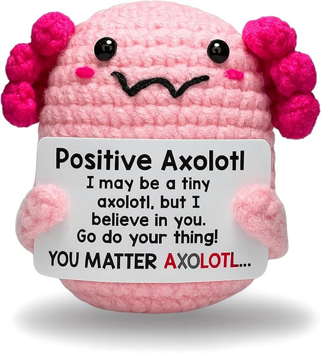 Positive Mini Axolotl Charm Buddie - Emotional Support Crochet Dolls Positive Crochet Animals Gifts Emotional Support Plush Stuffed Animal for Anxiety & Stress Relief