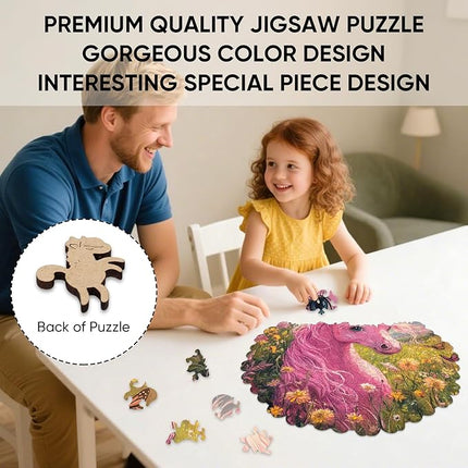 Wooden Puzzles for Adults, Cute Horse Jigsaw Puzzles 500 Pieces, Adults Puzzles, Best Gifts for Puzzle Lover, Family Brain Game, 16.5x16.3 inch