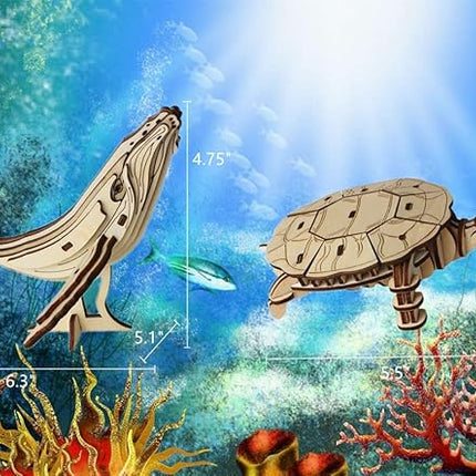 3D Wooden Sea Animal Puzzle - 6 Piece Set Wood Sea Animals Skeleton Assembly Model Kits - Wooden Crafts DIY Brain Teaser Puzzle - STEM Toys Gifts for Adults & Teens Birthday Gifts Christmas