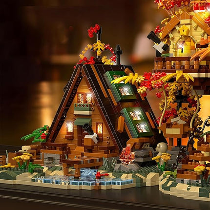 Flowers Wood Frame Cabin Building Blocks Set, Cherry Blossom Bonsai Treehouse Architecture Micro Mini Block Kits Gift for Adults and Kids（2151 Pieces）