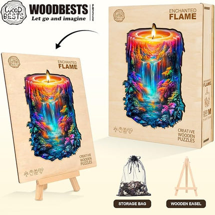 Wooden Puzzles for Adults, Wooden Jigsaw Puzzles for Adults Kids, Enchanted Flame Unique Shaped Wood Puzzles Adult, Creative Gifts for Friends Family Game, Home Decor(11.4 * 7.8in 155pcs)