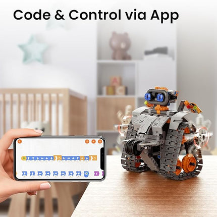 Sillbird Robot Building Kit with Remote Control STEM Gifts for Kids Boys Age 8-12, Coding Technic Robotics Toy for Birthday - Buildable 5in1 Models with 488 Pieces - Orange