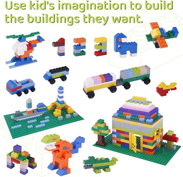 1100 Pieces Building Bricks, Compatible with Lego Classic Building Blocks Bulk with Baseplates, Doors Windows and Wheels, STEM Creative Construction Toys for 6 7 8 9 10 11 12 Year Old