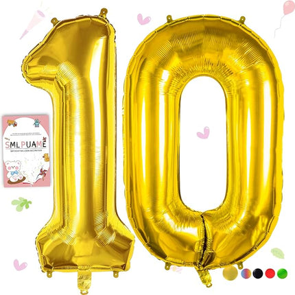 Smlpuame 40 inch Number Balloon 0-9 Gold Large Number 10 Balloons,Digital Balloons for Birthday Party Celebration Decorations Supplies, Helium Foil Number Balloons for Wedding Anniversary