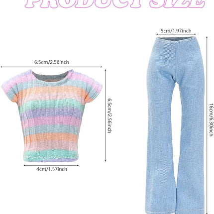 15 Pirces 11.5 Inch Girl Doll Clothes & Accessories Including 5 Colorful T-Shirt, 5 Denim Pants Jeans, 5 Pairs of Sneakers for Girl Dolls Casual Outfit Accessories