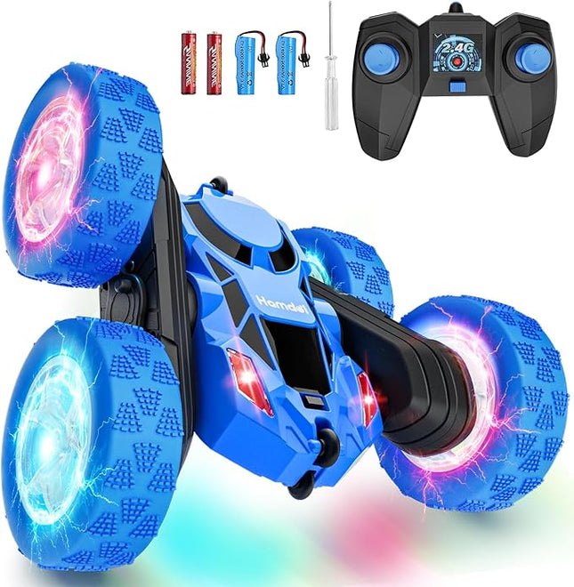 Remote Control Car for Boys 6-12 Year Old Double Sided 360°Rotating 4WD Rechargeable RC Cars Race Stunt Toy Car for Kids Birthday-Blue