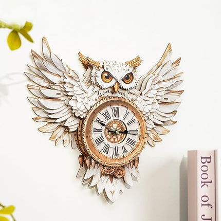 KAAYEE 3D Wooden Puzzles for Adults Snowy Owl Clock - Wall ‌‌Clock Puzzle Xmas Room Model Building Kit Creative Art Craft Gift Home Decor for DIY Enthusiasts, Brain Teaser Building Set Birthday Gifts