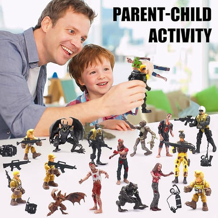 Army Men Action Figures Playset, 30 PCS Soldiers Zombies Monsters Action Figures with Weapons Gear Equipment Accessories - 4 Inches Military Toy for Boys Ages 6 7 8 9 10 11 12 Years Old