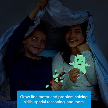 PLUS PLUS 240 Piece Interlocking Building Blocks for Kids, Open Ended Connecting Toys, STEM Bin Mini Manipulatives - Glow Mix Play Tube & Baseplate