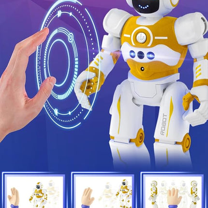 Robot Toys for Kids,Programmable Remote Control Smart Walking Dancing Robot Toy with Gesture & Sensing for Age 4 5 6 7 8 9 10 Year Old Boys for Birthday Present,Yellow