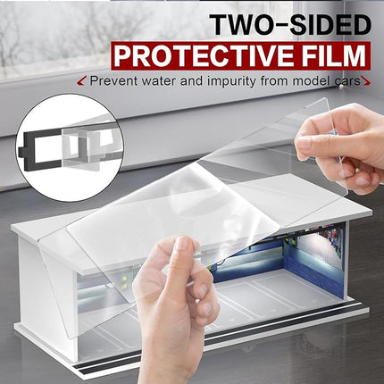 1/64 Scale Diecast Display Case for Hot Wheels Matchbox Cars, Toy Car Model Mini Garage with LED Light and Acrylic Cover, Stackable Parking Lot Diorama Storage for Collection Present