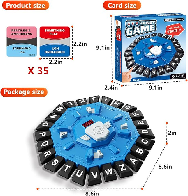 Word Game Family Board Game with Digital Display Timer and 2 Categories Modes Fun Fast-Paced 24-Letter Game for Learning Party Interactive (Blue)