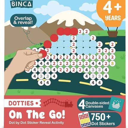 BINCA Dotties Dot Art Activity Kit - On the Go, 750+ Stickers, Vehicles Mess-Free Activities, DIY Dot Sticker Art for Toddlers, Kids Travel Activities, Craft Kits & Gifts for Boys & Girls Ages 4,5,6,7