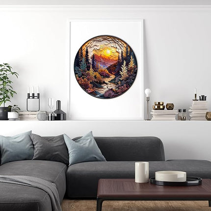 Wooden Puzzles for Adults, Wooden Jigsaw Puzzles for Adults Kids, 3D Sunset Forest Unique Shaped Wood Puzzles Adult, Creative Birthday Gifts for Friends Family Game (13.4 * 13.4in 300pcs)