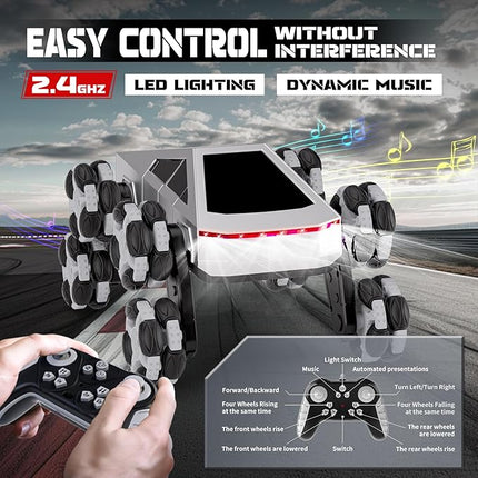 8WD Remote Control Car, 2.4GHz 360° Rotating Stunt RC Car with LED Lights and Music, 1:16 Drift Climbing Toy for Kids, Christmas Birthday Gift for Boys Aged 6-14