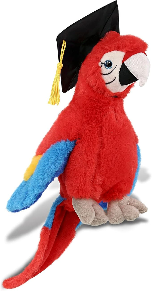 DolliBu Red Parrot Graduation Plush Toy - Super Soft Plush Graduation Stuffed Animal Dress Up with Graduation Cap with Tassel Outfit - Congratulatory Graduation Gift with Personalization - 15 inch