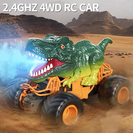 Bennol Remote Control Dinosaur Car Toys for Kids Boys 3-5 4-7, 2.4GHz RC Dino Car Toys with Light, Sound & Spray, Indoor Outdoor All Terrain Electric RC Truck Gifts for 3 4 5 8 10 12 Boys Kids