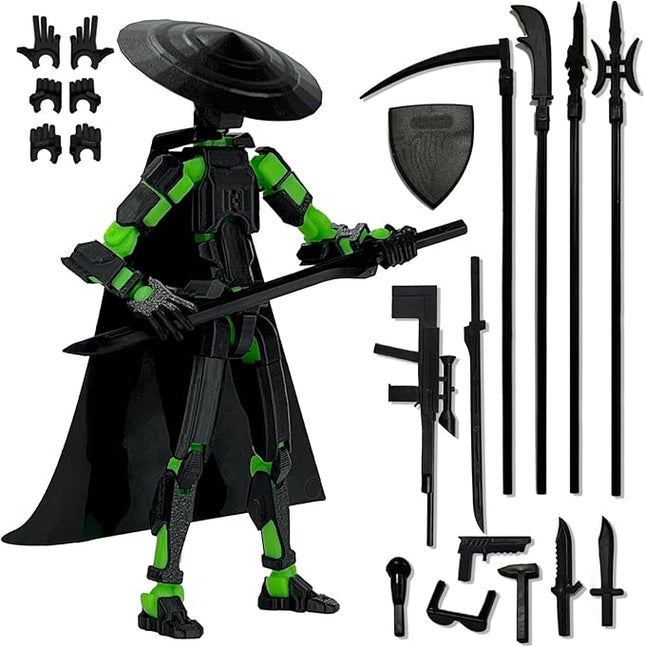Already Assembled T13 Action Figure Accessories,Dummy 13 T13 Multi-Jointed Movable 3D Printed Toys (Black Green)