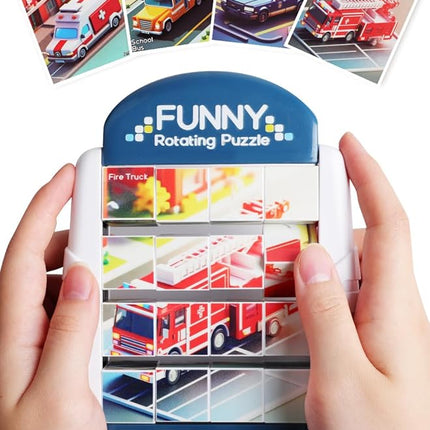 16-Piece Rotating Puzzles for Kids 4-6, Toddlers Puzzles 3-4, Road Trip, Airplane Activities Game, Travel Toys - Brain Teaser, Fine Motor Skills - Birthday Gifts Boys Girls - Special Vehicle