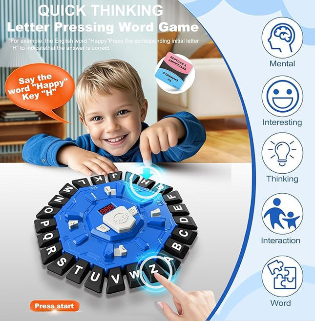 Word Game Family Board Games for Kids & Adults with 2 Modes,220 Topic Categories 24 Letters Pressing Games,Fun Fast-Paced Learning Game,35 Cards,LCD Display Timer,Christmas & Birthday Gifts,Blue