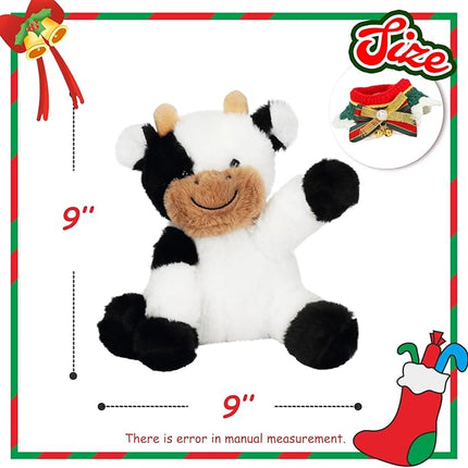 Hopearl Adorable Christmas Plush Cow Toy Floppy Dairy Cattle Soft Stuffed Animal Cute Xmas Gifts for Boys Girls Kids Toddlers, 9''