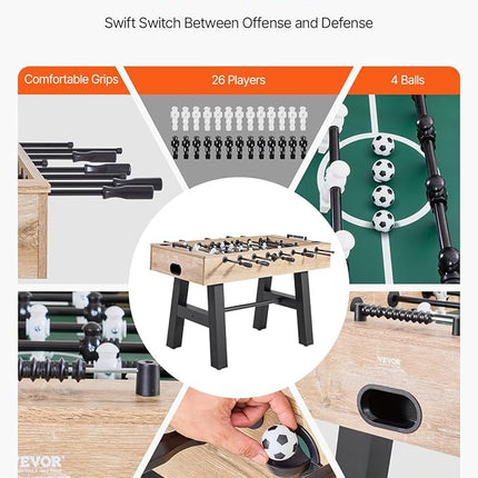 VEVOR Foosball Table, 55-inch Standard Size Table, Indoor Full-Size Foosball Tables with 4 Balls and 26 Players, Includes Durable Soccer Set, Score Keeper & Cup Holders, for Home, Family, Game Room