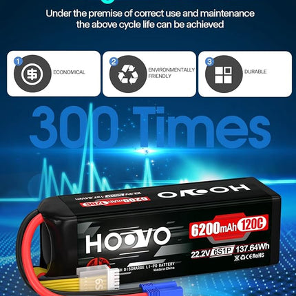 HOOVO 6S LiPo Battery 22.2V 6200mAh 120C with EC5 Plug Softcase RC Battery for RC Car Truck Boat RC Airplane Helicopter RC Vehicle