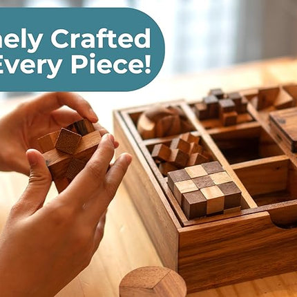 BSIRI 9 in 1 Wooden Brain Teaser Puzzles for Adults Teens and Kids Box Set for All Ages Wood Hard Level 10 Impossible Mind Wood Brain Teaser Games 3D Hand Puzzle Sets for Decoration and Mini Toys