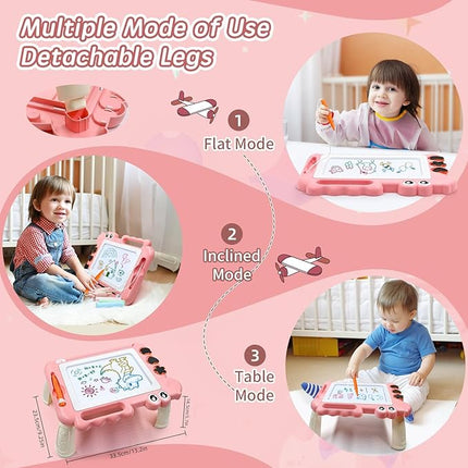 AiTuiTui Magnetic Drawing Board Toddler Toys with Legs for Girls Boys, Color Sketch Writing Scribble Doodle Pad Travel Games, Educational Learning Kids Toys for Toddlers Birthday (Pink)