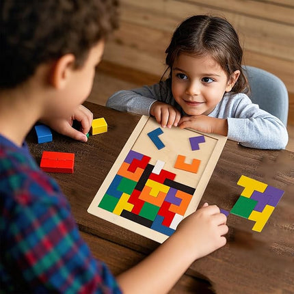 3 otters Wooden Blocks Puzzle 2 Set Russian Brain Teaser Tangram Intelligence Toys STEM Montessori Educational Gift for Kids Stocking Stuffers