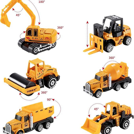 TEMI Diecast Engineering Construction Vehicle Toy Set w/Play Mat,Truck Carrier, Forklift, Bulldozer, Excavator,Dump Truck, Alloy Metal Car Toys Set for 3 4 5 6 Years Old Toddlers Kids Boys & Girls