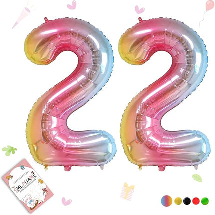 Smlpuame 40 Inch Number Balloons 0-9 Rainbow Gradient Large Number 22 Balloons, Digital Balloons for Birthday Party Celebration Decorations, Helium Foil Number Balloons for Wedding Anniversary
