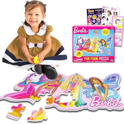 Barbie Floor Puzzle for Girls - Bundle With 28 Pc Friends Foam Puzzle Plus Stickers | Toys and Games for Toddlers, Kids