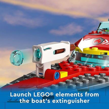 LEGO City Fire Rescue Boat 60373, Toy Floats on Water, with Jetpack, Dinghy and 3 Minifigures, Everyday Hero Toys for Kids, Boys and Girls Ages 5+, Multicolor