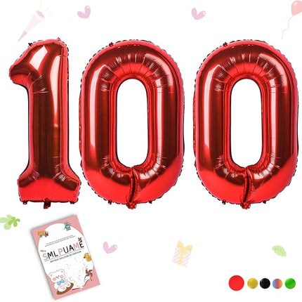 Smlpuame 40 inch Number Balloon 0-9 Red Large Number 100 Balloons,Digital Balloons for Birthday Party Celebration Decorations Supplies, Helium Foil Number Balloons for Wedding Anniversary