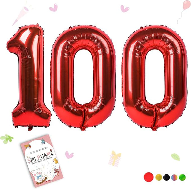 Smlpuame 40 inch Number Balloon 0-9 Red Large Number 100 Balloons,Digital Balloons for Birthday Party Celebration Decorations Supplies, Helium Foil Number Balloons for Wedding Anniversary