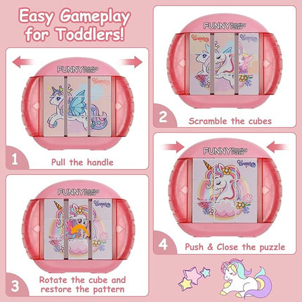 Rotating Puzzle for Kids 3 4 5 6 7 8 Year Old, 4 Puzzles in 1, Toddlers Travel, Car, Airplane, Road Trip Activities, Fine Motor Skills, Fidget, Gift for Boys & Girls Ages 3+ (Alicorn)