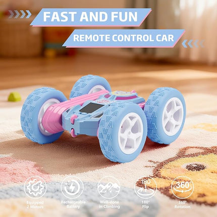 Remote Control Car, RC Cars Toys for Kids Ages 6-12, 2.4GHz RC Stunt Truck with 360° Double-Sided Flips, 4WD Off-Road Racing, Christmas Birthday Gifts for 3 4 5 6 7 5-7 6-8 8-10 Year Old Boys Girls