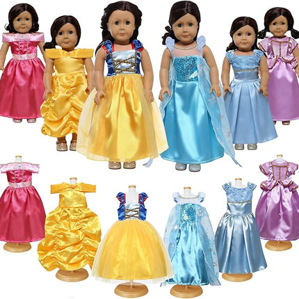18 inch Doll Clothes Accessories -6Pcs Different Princess Costume Gift Fits All 18-inch Dolls Across Brands