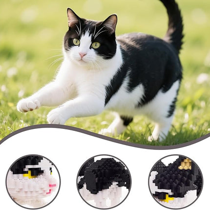 Cat Micro Building Blocks Animal Set, Cow Cat DIY Mini 3D Building Toy Bricks Kit Gift for Adults and Kids, 4800 Pieces (Black & White)