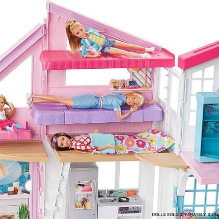 Barbie Doll House Playset, Malibu House with 25+ Themed Furniture & Accessories, 6 Rooms Including 2-in-1 Transformations