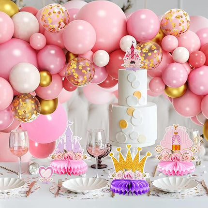 12 PCS Princess Party Honeycomb Centerpieces Decorations, Pink and Gold Party Table Topper Centerpieces for Girls Birthday Christmas Party (Princess Set)