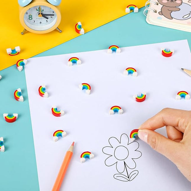 JUNEBRUSHS 150Pcs Rainbow mini Erasers, St. Patrick's Mini Erasers Cute Pencil Erasers for Kids Bulk School Classroom Prizes Gifts Homework Rewards Party Favors
