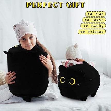 Black Cat Plush Pillows-16'' Big Cute Soft Plushies, Gold Eyes Black Cat Plush, Cat Anime Plush Cute Plush Cat Plushie Stuffed Cat Stuffed Animals, Sofa Pillow Birthday Gift for Kids Girls Boys