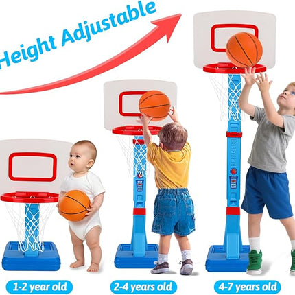 Toddler Basketball Hoop Indoor Mini Adjustable Basketball Goal with Ball Pump Outdoor Toys Backyard Game Outside Pool Basketball Toys for 1 2 3 4 Year Old Boy Girl Kid Toy Age 2-4 4-8 Birthday Gift