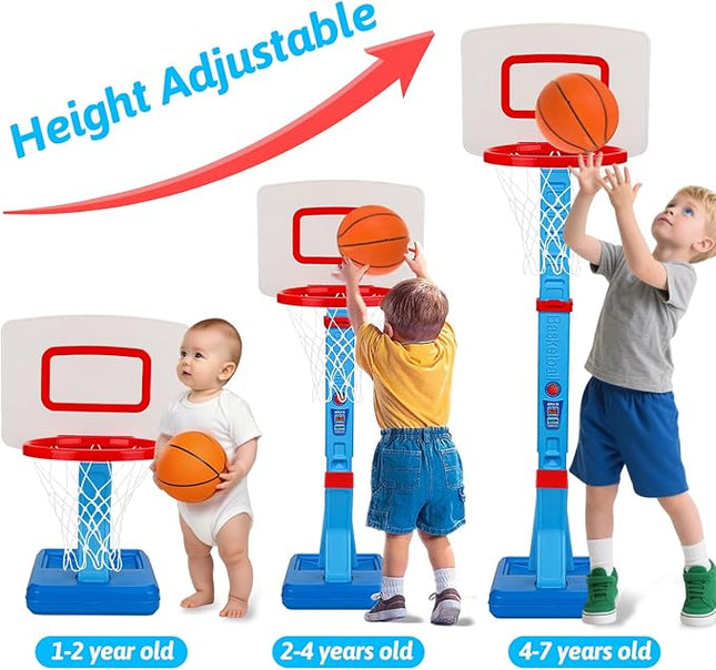 Toddler Basketball Hoop Indoor Mini Adjustable Basketball Goal with Ball Pump Outdoor Toys Backyard Game Outside Pool Basketball Toys for 1 2 3 4 Year Old Boy Girl Kid Toy Age 2-4 4-8 Birthday Gift